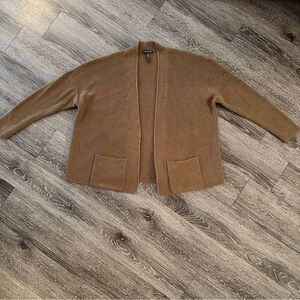 Eileen Fisher Brown Extra Fine Merino Wool Open Sweater